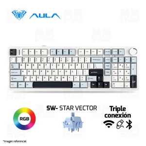 TECLADO AULA F99 PRO | INALAMBRICO| MECANICO | SW-STAR VECTOR | RGB | BLANCO-CELES-NEGRO